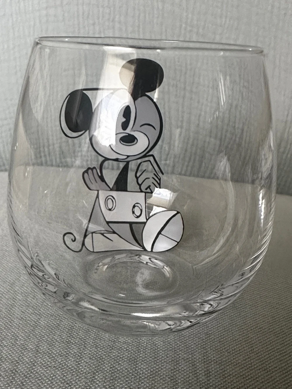 Disney Stemless Glass with Black Mickey Mouse Graphic (4) New